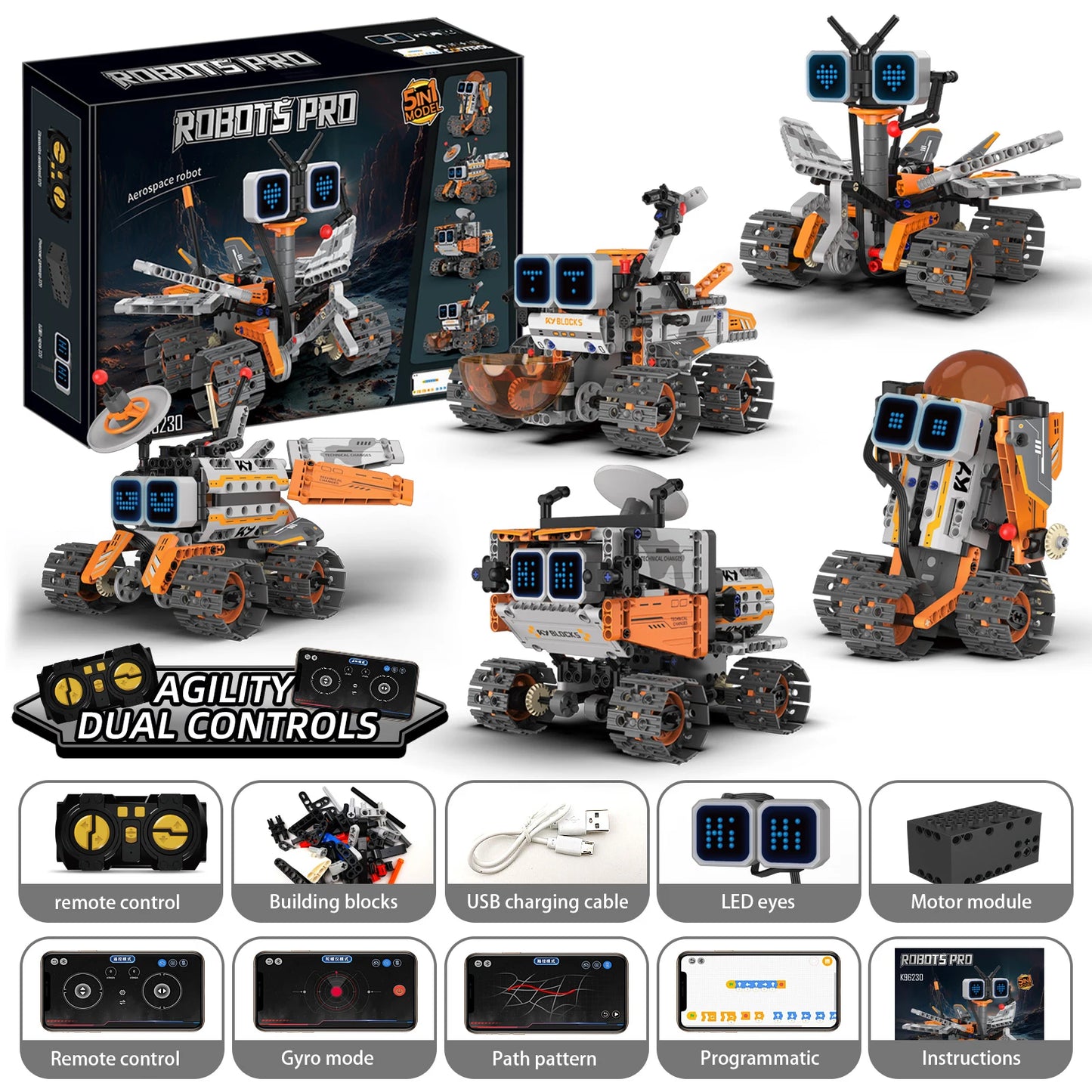 5-in-1 transforming robot model assembly toy, electric robot building blocks toys, educational toy, children's birthday gift.