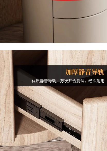 Home Living Room Sofa Side Cabinet, Creative Round Solid Wood Bedside Table, New Simple Modern Small Bedroom Storage Cabinet