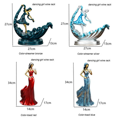 Decorative Wine Holder Shelf For Bottles Rack Wine Storage Resin Bar Cabinet Display Stand Decor Table Top Dancing Girl Grace