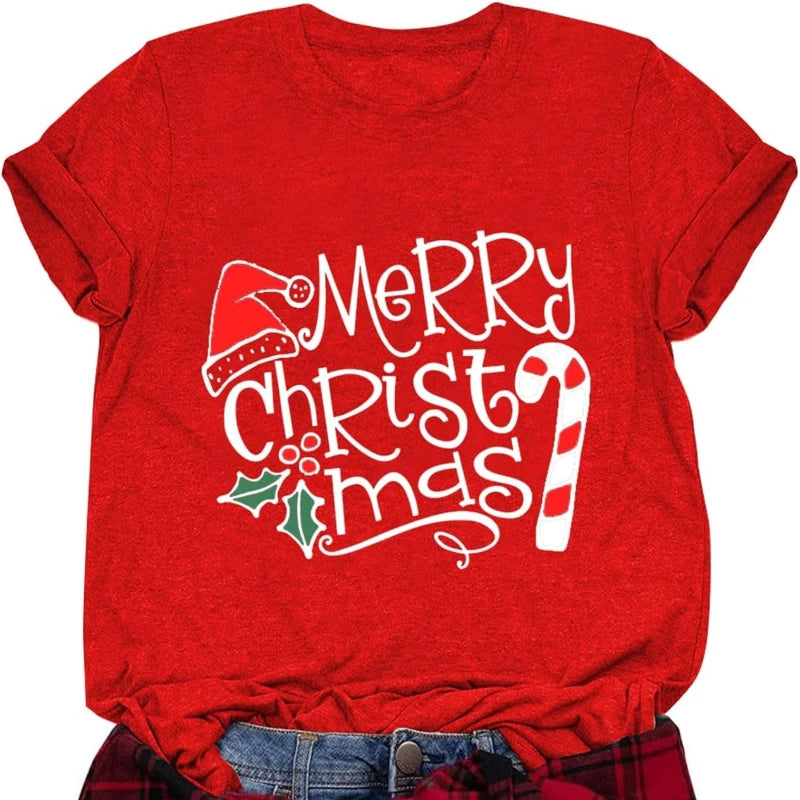 Women's Christmas T-shirts, Funny Women's T-shirts, Round Neck, Short Sleeve, Multiple Graphics Casual Fashion Soft Comfortable
