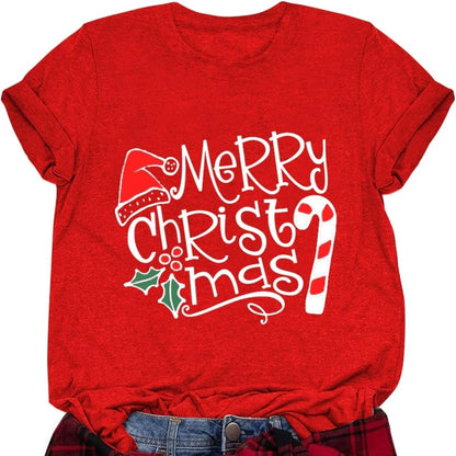 Women's Christmas T-shirts, Funny Women's T-shirts, Round Neck, Short Sleeve, Multiple Graphics Casual Fashion Soft Comfortable