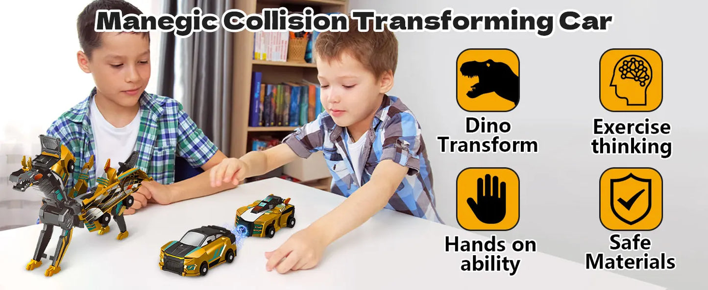 Transforming Dinosaur Car Toy, 2 Magnetic Cars Transform into Dinosaur Toys for Kids Toddler Fun Deformation Robot Dino Car Toys