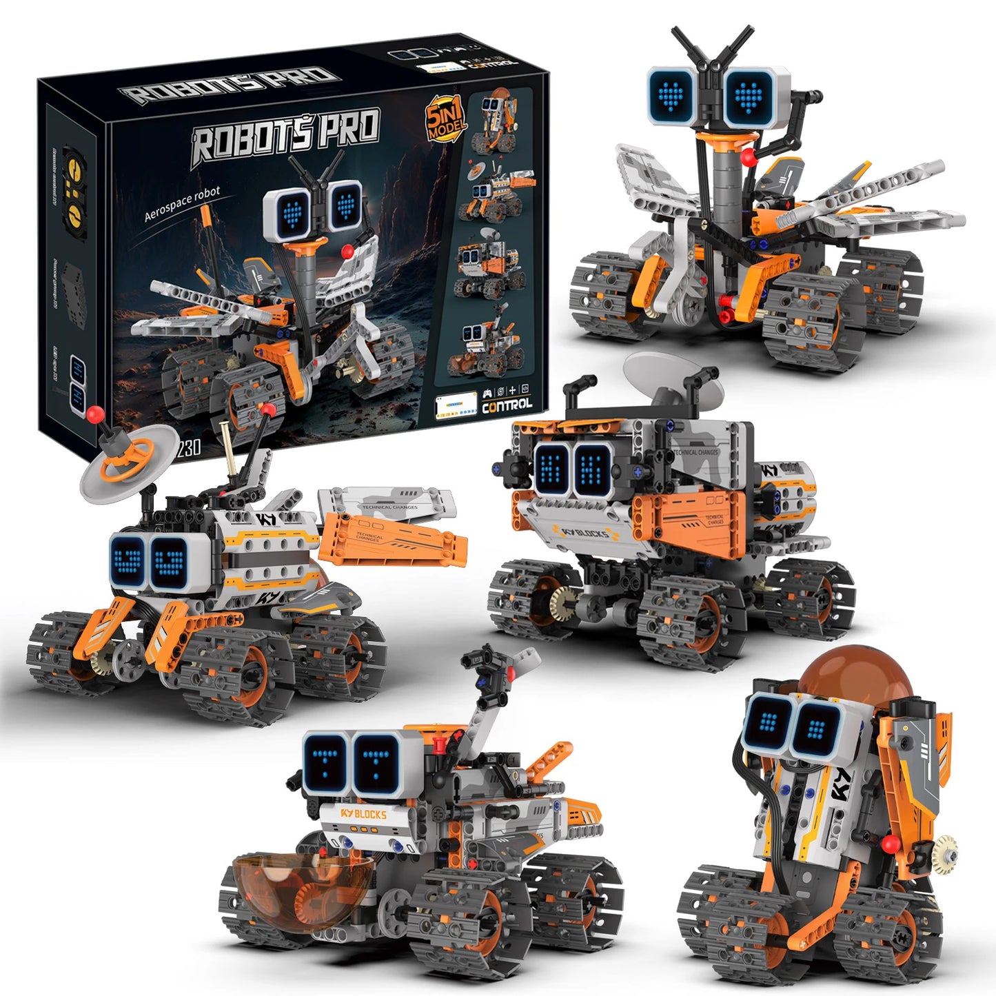 5-in-1 transforming robot model assembly toy, electric robot building blocks toys, educational toy, children's birthday gift.