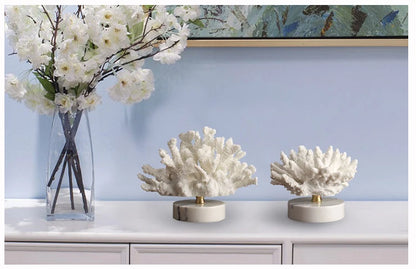 Creativity Resin Artificial Coral Handicraft Furnishings White Marble Base Home Decoration Simulation Animal