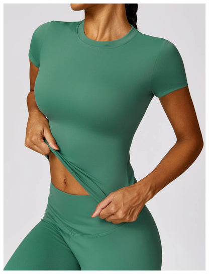 2024 Women Yoga Tops Quick Dry Sport Top Fitness Women Top Purple Solid Short Sleeve Outdoors Fitness Running Tops Gym T Shirt