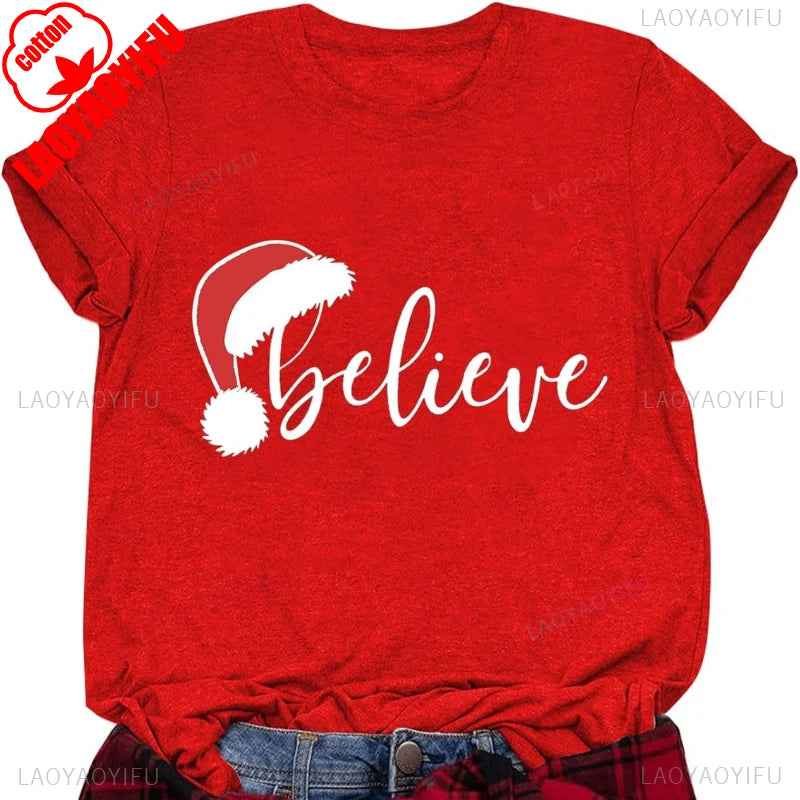 Women's Christmas T-shirts, Funny Women's T-shirts, Round Neck, Short Sleeve, Multiple Graphics Casual Fashion Soft Comfortable