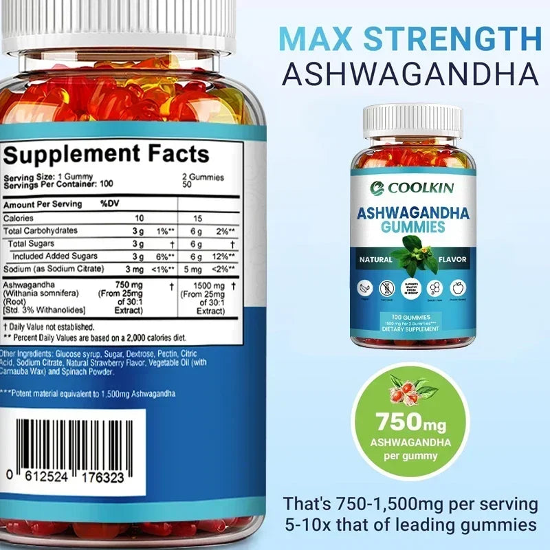 Ashwagandha Gummies - Relieve Stress, Improve Concentration, Promote Brain and Energy Balance, and Improve Sleep Health
