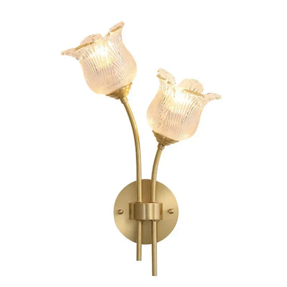 Bedroom headboard  lamp all copper American retro designer flower cream wind wall light room decor