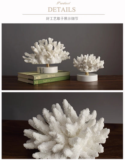 Creativity Resin Artificial Coral Handicraft Furnishings White Marble Base Home Decoration Simulation Animal