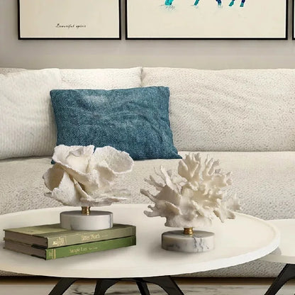Creativity Resin Artificial Coral Handicraft Furnishings White Marble Base Home Decoration Simulation Animal