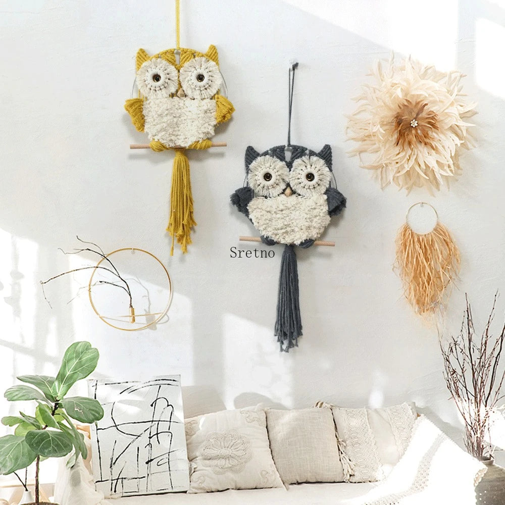 Nordic Boho Home Room Decoration Wall Decor Tapestry Creative Handmade Weaving Owl Tapestries Modern Simplicity Bedroom Decor