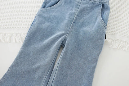 Children's Clothing Sets Long-sleeved T-shirt + Bow Suspenders Jeans Kids Clothes Girls Baby Girl Outfit Set for 2 To 6 Years