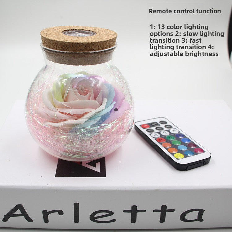 Rose Preserved Soap Flower Wishing light Bottle