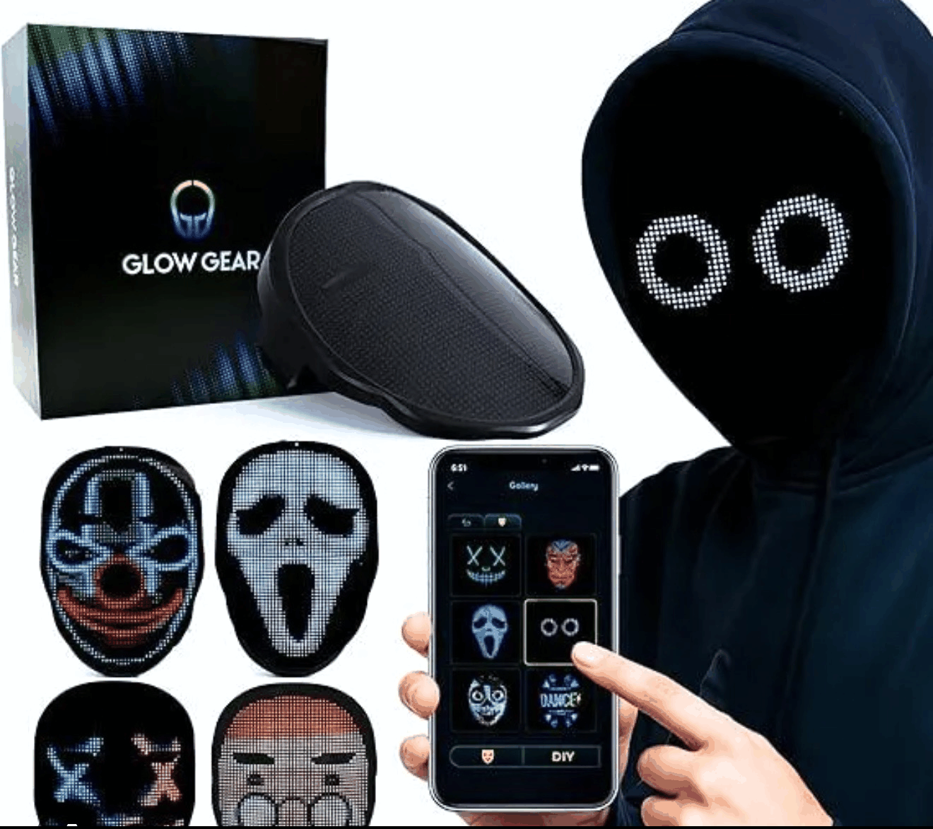 LED Mask with Gesture Sensing for Halloween Party Festival Performance Luminous Mask NEW Electronic Light up Mask